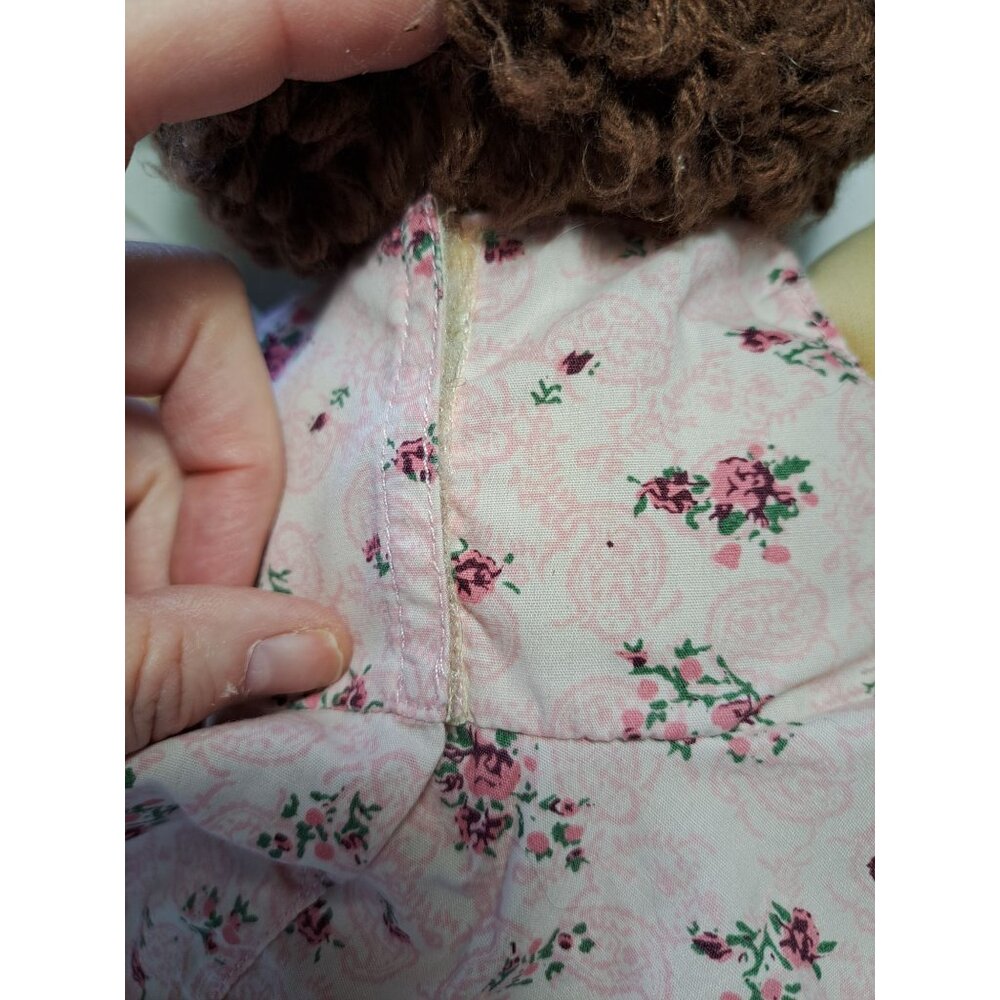 Vintage Cabbage Patch Kids Doll With Pink Floral Dress 1985 Brown Hair Collect - Picture 9 of 12